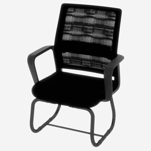 MWrouqfur Office Guest Chair with Arms - Modern Mesh Back Reception Chair for Waiting Room, Conference Room & Office, Breathable Upholstered Seat with Metal Frame, 350lbs Capacity (Black)