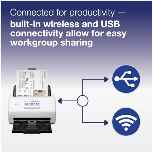 Epson DS-785W Color Duplex Desktop Document Scanner, up to 45 ppm, Wireless/USB Connectivity, ScanWay PC-Free Scanning, 4.3" LCD Touchscreen, 100-Page Auto Document Feeder (ADF), Twain/ISIS Drivers