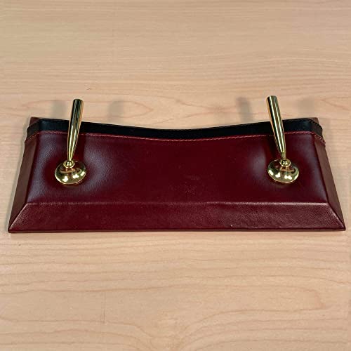 Dacasso Burgundy Leather Double Pen Stand with Gold Trim