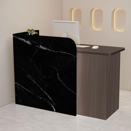 UxxStore Wooden Reception Desk with Drawer Storage, 60-220cm Front Desk Reception Counter Table, Modern Checkout Counter for Salon, Offices, Store, Hotel, Front Counter Retail Reception Room Tables