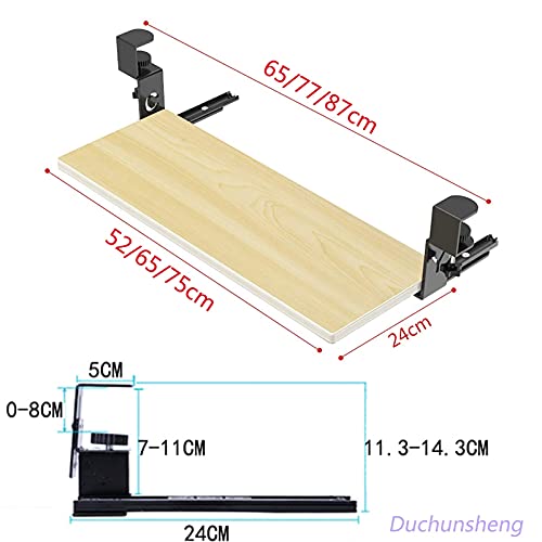 BWPURWDFH Keyboard Mouses Support Bracket, Wooden Keyboard Tray, for Home Office Computer Desk Extender, Under Desk Sliding Keyboard Drawer Platforms, with Clamp, Easy Install, Ergonomic (Wa