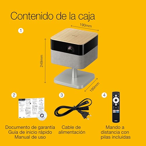 Epson Lifestudio Flex EF-72 Oak Portable Smart Projector, Sound by Bose, Google TV, 4k Pro-UHD, Adjustable Stand, Indoor and Outdoor Use, 5 Year Device Protection*