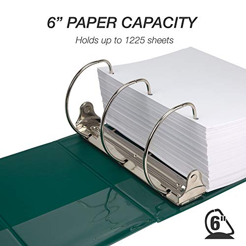 Samsill Durable 6 Inch 3 Ring Binder, Locking D Ring Binder, Customizable Clear View Cover, Forest Green, Holds 1225 Pages
