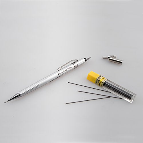 Pentel Sharp Mechanical Pencil, (0.9mm), Metallic Silver Barrel, Box of 12 (P209Z)