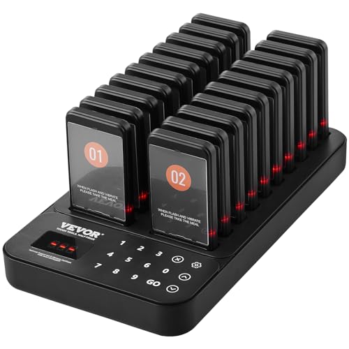 VEVOR Restaurant Pager System,Touch Screen Keyboad Wireless Long Range Lineup Waiting Queue Signal, Guest Customer Calling Beepers with Vibration & Flashing, 20 Buzzers