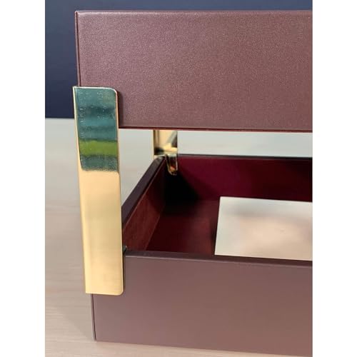 DACASSO Chocolate Brown Leather Front-Load Double Legal Size Letter Tray Set w/Gold Stacking Posts - Luxury Executive Decor and Office Essential - Desk Surface Protector