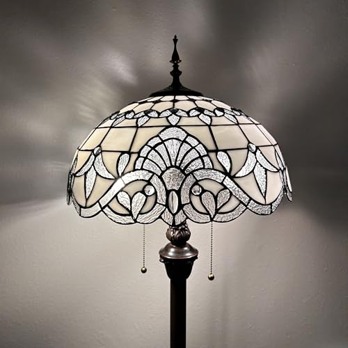 enjoy decor lamps White Stained Glass Floor Lamp Baroque Style Metal Base LED Bulbs Included for Living Room Bedroom 16" D*16" W*64" H