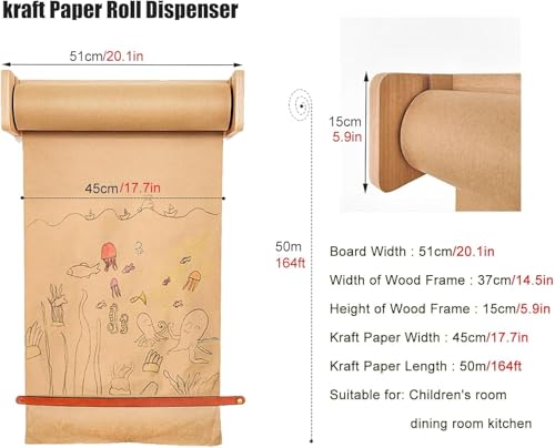 LNNW Kraft Paper Dispenser Wood Kraft Paper roll Holder with Cutter, for Kitchen DIY Room Office Business Nursery, Easy to Hang Decorative Message Boards for Wall(Wide 21inch/51cm)