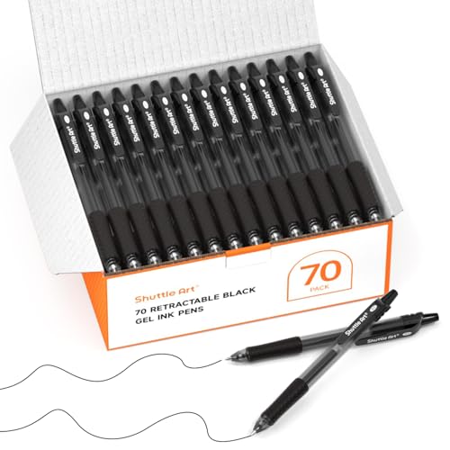 Shuttle Art Black Gel Pens, 70 Pack Retractable Medium Point Rollerball Gel Ink Pens Smooth Writing with Comfortable Grip for Office School Home Work