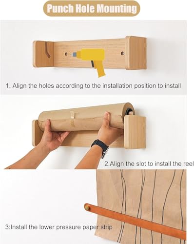 LNNW Kraft Paper Dispenser Wood Kraft Paper roll Holder with Cutter, for Kitchen DIY Room Office Business Nursery, Easy to Hang Decorative Message Boards for Wall(Wide 21inch/51cm)