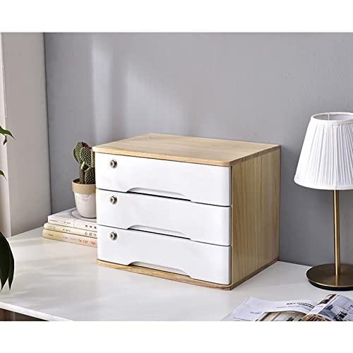 EliteBloom Desktop Storage Box with Drawers - 1/2/3/4 Tier with Lock Flat File Cabinet Storage, Desktop File Cabinet Organizers - Desktop Drawer Cabinet, Wooden File Cabinet/Desktop,C-3 Drawers
