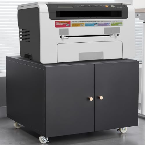 AVGVLIJ Office Copier File Cabinet, Mobile Lateral Filing Cabinet with 2 Door, Rolling File Cabinet, Printer Stand for Legal/Letter/A4 File (Black, 23.62 "L x 23.62 "W x 17.7 "H)