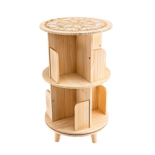 YIYIBYUS 2 Layers 360 Rotating Bookshelf Display Bookcase Floor-Standing Storage Rack,Rotating Bookshelf 360 Display Stackable File Tray Office Desktop File Organizer