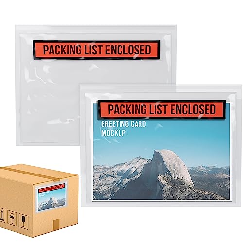 ABC PACK & SUPPLY Packing List Envelopes, Clear with Red Panel Packing List Enclosed, 7 x 5 Inch, Self Seal Document Pouches 2 Mil Polyethylene, Pack of 1000