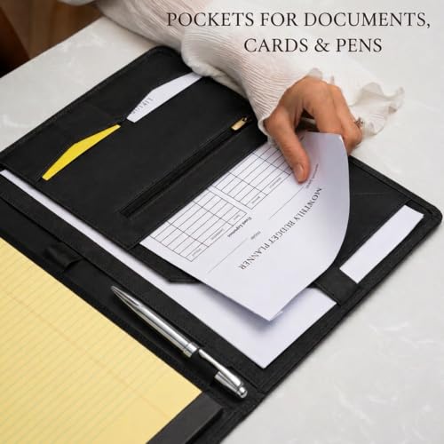 Leather Portfolio - Professional Portfolio Organizer, Resume Folder, Leather Padfolio for Men and Women, Business Portfolio with cardholder, Portfolio Folder - Leather Folder