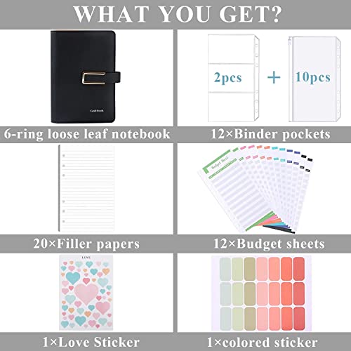 QERTYHKK A6 Budget Binder Cash Envelopes Planner Organizer, with Pockets, Sheets,Filler ​Paper for Budgeting Money Saving