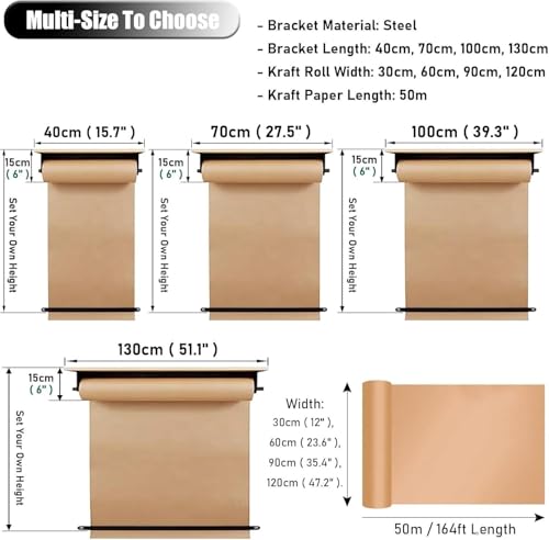 LNNW Kraft Paper Dispenser Butcher Paper Holder and Cutter, Wall-Mount Kraft Paper Roll Dispenser - Includes 50m L Paper Roll, for Artwork, to-do Lists Decorative Message Boards for Wall(40cm/15.7" W