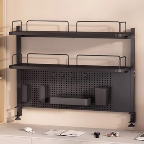 Laohucai 3 Tier Clamp on Desk Organizer Shelf with Pegboard,Metal Desktop Hutch Shelf for Home Office Dorm Gaming Desk(Black,80cm/31.5")
