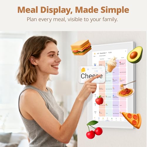 Dragon Touch 14 Inch Digital Calendar Wall - 1920 x 1080 FHD Electronic Wall Calendar Family Planner with 32GB Memory and Wall Mount, Touchscreen Intelligent Desk Calendar, White