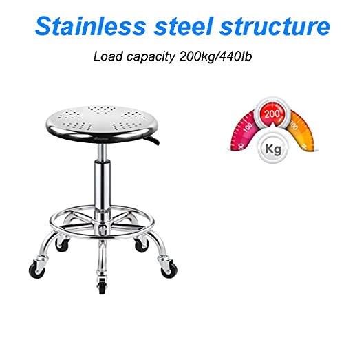 SGeneE Load-Bearing 440 Ib Round Rolling Stool with Soft Seat Cover, Heavy Duty Stainless Steel Work Shop Stool, Adjustable Height Shop Stools Lab Stool with Wheels,Step S grey1（Brown）