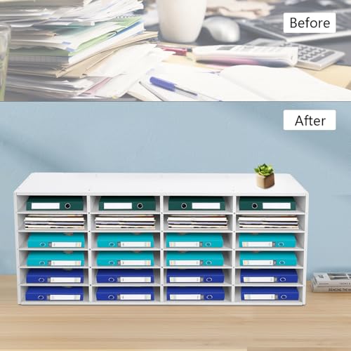 MhdunueSK Mailbox for Classroom 24 Slots, Mail Sorter, Paper Organizer Storage, Mail Organizer for Home Library Office Classroom (White, 24 Slots)