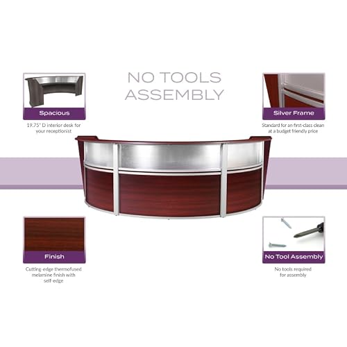 Romig Marque Plexi Triple-Unit Reception Curved Desk Workstation “143.50W x 71D” - Mahogany