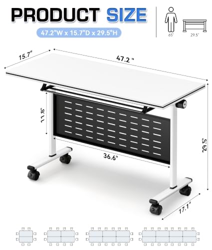 Folding Conference Table with Wheels, Business Conference Table with Portable & Flip Top Design & 220 Lbs Capacity, Wooden Folding tables for Trainings Offices Seminar Rooms (48 × 16 × 30 in) (2 pcs)