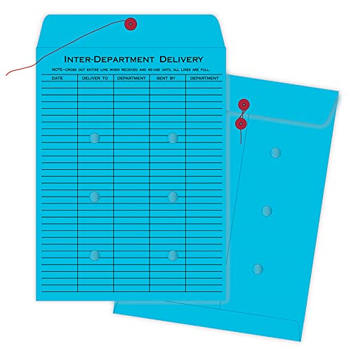 Quality Park Interdepartment String & Button Closure Envelopes, 10" x 13", 1-Sided Narrow Rule, Blue, Box of 100 (QUA63577)