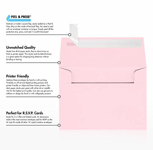 LUXPaper 4Bar A1 Invitation Envelopes | Peel & Press | 3 5/8" x 5 1/8" | Candy Pink | 80lb. Text | 1,000 Qty