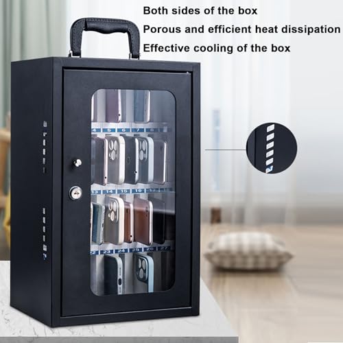 Cold Rolled Steel Pocket Chart Storage Cabinet, Classroom Cell Phone Storage Cabinet w/Portable Handle, Key Lock & Handwritten Tags,Cell Phone Storage Station Lockers for Office School Factory