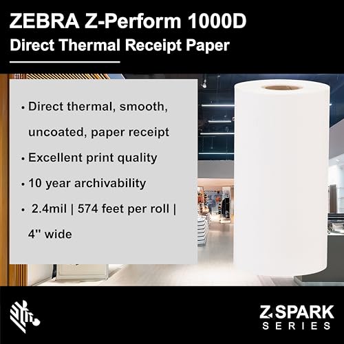 Zebra 1000D Direct Thermal Receipt Paper | 4" | 2.4mil