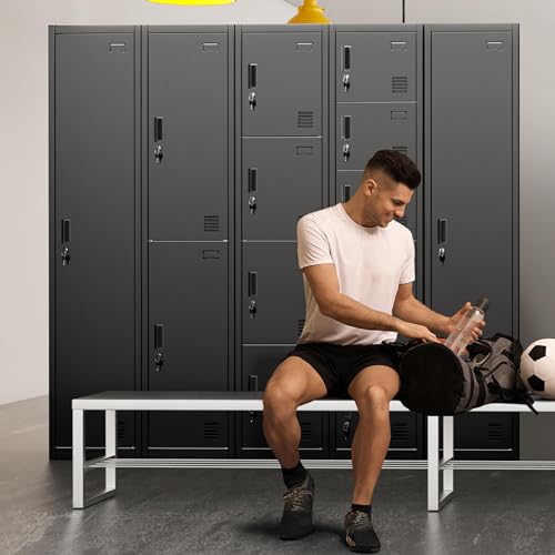 Greenvelly 72" Locker, Metal Lockers for Employees with 6 Doors and Keys, 6-Tiers Black Lockable Steel Storage Locker for Gym,School,Office,Sports,Card Slots,Vents