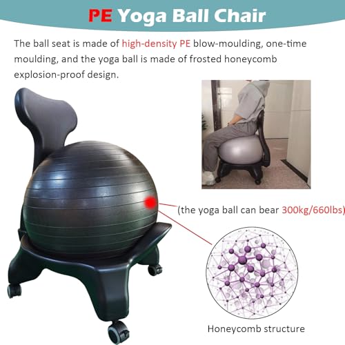 Acivirdde Heavy-Duty Yoga Ball Chair, Ideal for Core Muscle Strengthening, Exercise, and Physical Therapy; Suitable for Office and Home Fitness. (Yoga Ball Chairs+Green Ball)