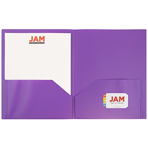 JAM PAPER Plastic 2 Pocket POP Folders - Durable School Folders - Purple - Bulk 96/Pack