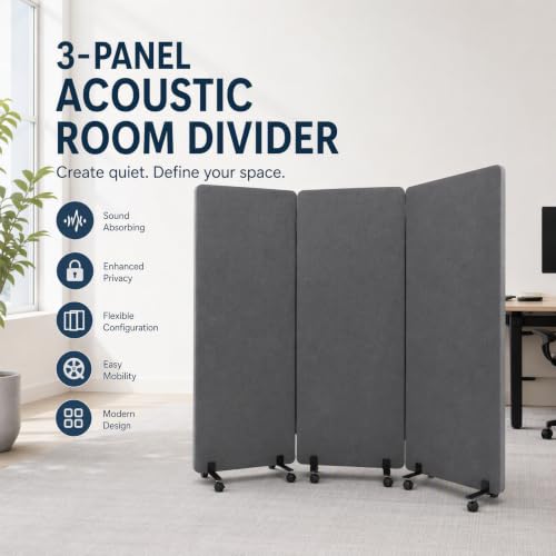 3 Panel Acoustic Soundproof Room Divider, Foldable Office Partitions