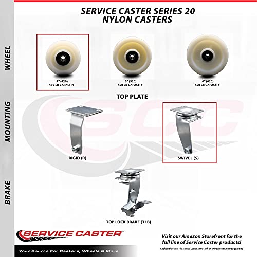 4 INCH Nylon Swivel Caster Set with Roller Bearings 2 Brakes SCC