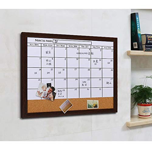 uhyOHF Whiteboard Dry Erase Calendar Cork Combination Board Monthly Planner Message Memo Brown Wooden Frame 21 X 18 Inches(