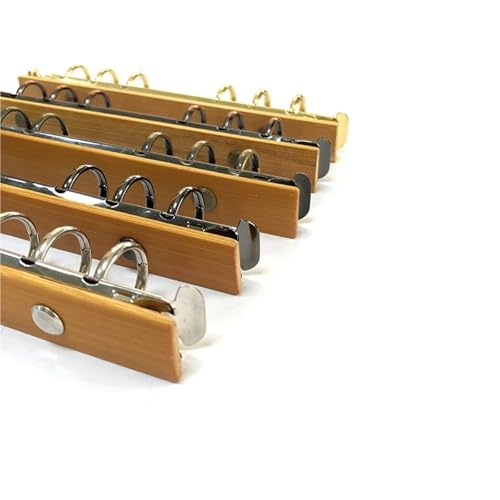 Ring Clips 6pcs A6 Detachable Buckle Loose-Leaf Binder Strip with Bamboo Back Panel 6 Holes Metal Ring Clips for Data Book Album Notebook(Red Bronze)