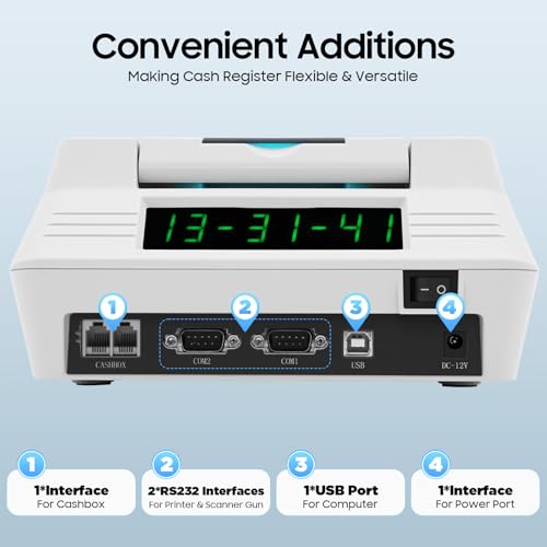 ChronosGear 40 Keys Electronic Cash Register, Cash Register with Locked Drawer and 8-Bit Display, Portable Cash Registers for Barcode Scanners, Small Ticket Printers (11.7in L)