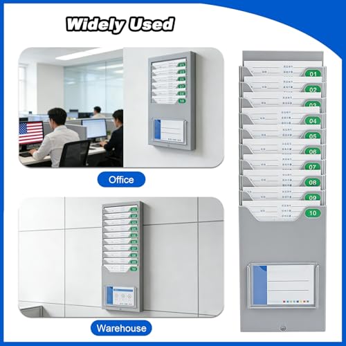 Retractable Time Card Holder Cards, Plastic Time Card Rack Wall-Mounted Attendance Time & Payroll Recorder(20Pocket)