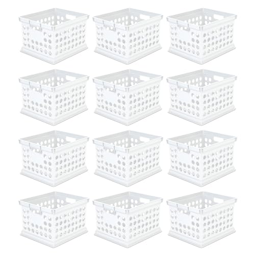 Sterilite Storage Crate Bin File Organizer for Home & Office,White, 12-Pack