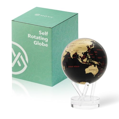MOVA Self Rotating Globe, Aurum Ignis World Map Classic (4.5") Black & Gold