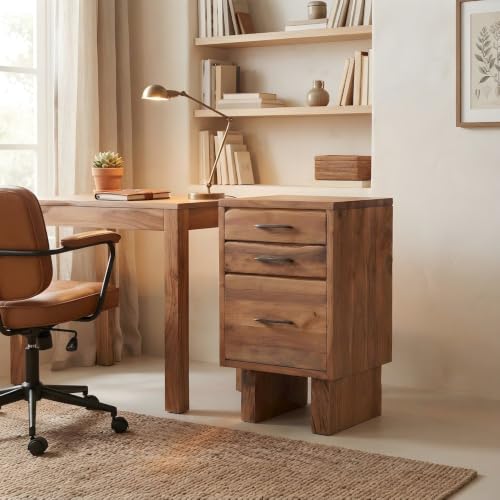 Starlight Canyon Home Solid Acacia Wood Filing Cabinet with Live Edge Drawers, Rustic Vertical File Cabinet for Home Office Storage