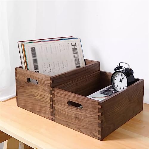 XAWSOP Vinyl Record Storage Crate Wooden Cd Record Holder, Black Walnut Cube Record Organizer Record Box, Vinyl Record Holder Storage Case,Large