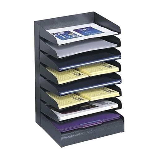 Scranton & Co Steel Desk Tray Organizer, 8-Tier Letter Size, Black Powder Coat Finish, Slanted Shelves with Finger Notch, 12" w x 9.5" d x 17.75" h, Rubber Feet, Contemporary Desktop Storage Solution