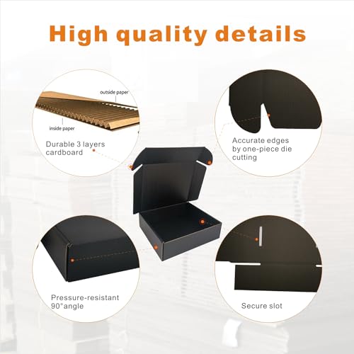 CH-BOX 250 Pack 7x6x2'' Small Shipping Boxes, Corrugated Cardboard Mailers for Business, Black (CM762B-250)