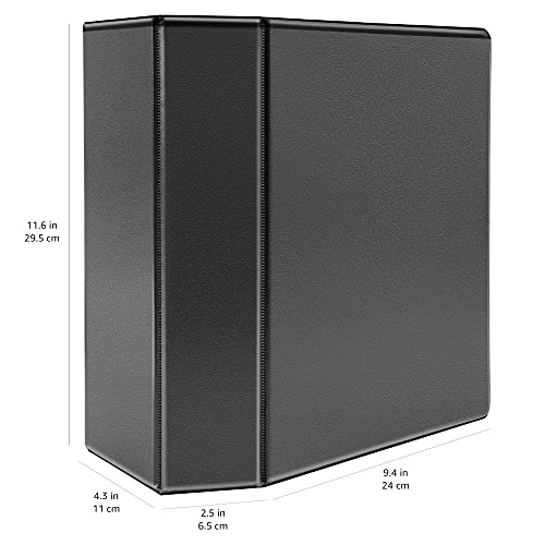 Amazon Basics 5 inch Heavy Duty D-Ring 3 Ring Binder, Customizable View Cover, Extra Durable, Black, 2-Pack