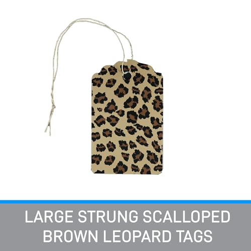 SSWBasics Large Brown Leopard Scalloped Clothing Tags - Strung Hang Tags for Clothes with Tags - 3¼”H x 2”W - Pack of 500