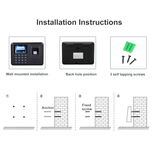 Depisuta Fingerprint Time Clock, 2.4 Inch TFT Color Screen Fingerprint Password Attendance Machine with 1000 Fingerprints 60000 Record Capacity USB 2.0 Punching in One for Employees