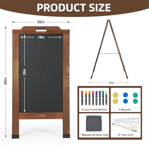Tsj Home Magnetic Portable A-Frame Chalkboard Signs, 40" × 20", Brown